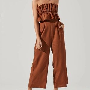 ASTR Ruffle Bust Tie Back Jumpsuit Size M Brown NWT